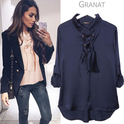 Bluza de dama moderna cu cravate in cruce si maneci 3/4 in mai multe culori