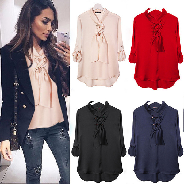 Μοντέρνα γυναικεία μπλούζα με διασταυρούμενους δεσμούς και μανίκι 3/4 σε διάφορα χρώματα