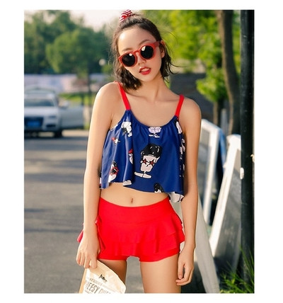 Costum de baie pentru copii în două părți în trei culori cu imprimeu