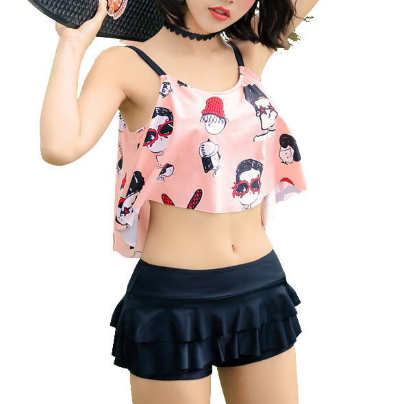 Costum de baie pentru copii în două părți în trei culori cu imprimeu