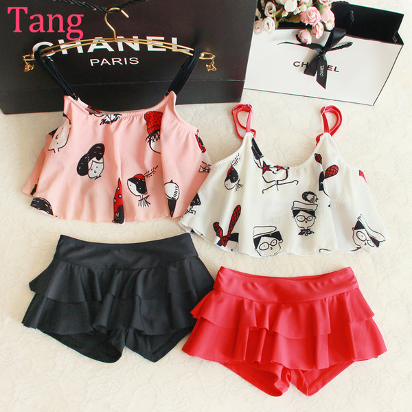 Costum de baie pentru copii în două părți în trei culori cu imprimeu