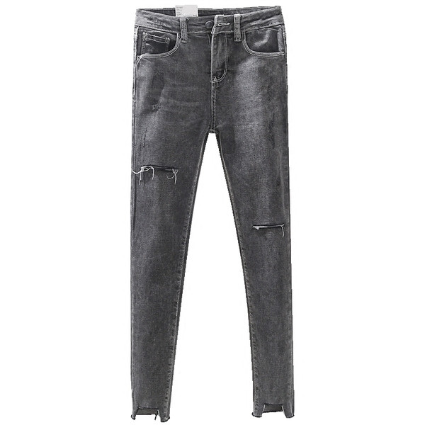 Γυναικεία  ελαστικά σχισμένα τζιν με υψηλή μέση και τσέπες σε δύο χρώματα