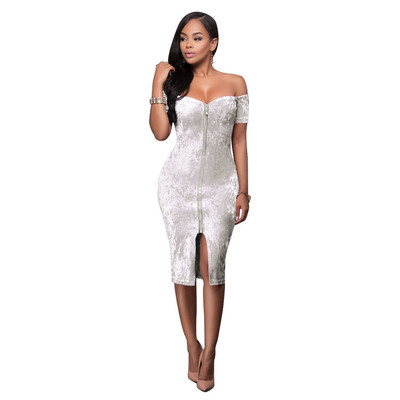 Rochie de dama lunga din catifea cu fermoar si umerii cazuti in mai multe culori