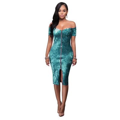 Rochie de dama lunga din catifea cu fermoar si umerii cazuti in mai multe culori