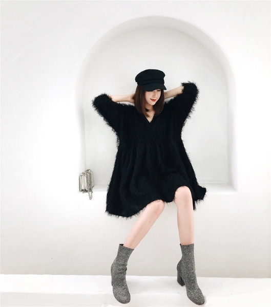 Γυναικείο φόρεμα φαρδιά με φαρδιά μανίκια και επένδυση