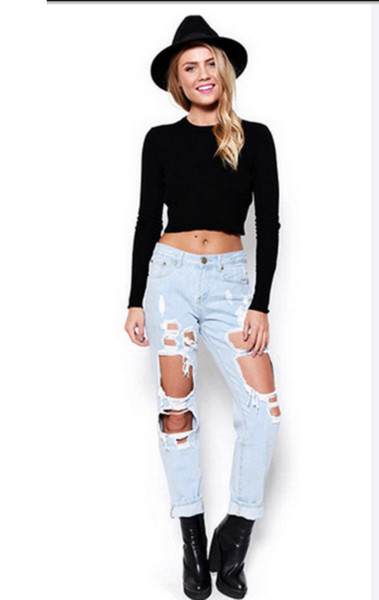 Μοντέρνα γυναικεία τζιν με σκισμένα σχέδια σε διάφορα χρώματα