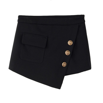 Γυναικεία κοντή μαύρη φούστα με τσέπες απομίμησης και χαριτωμένα κουμπιά