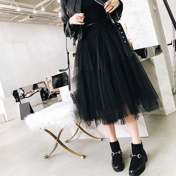 Γυναικέια μαύρη φούστα με ζώνη και τούλι