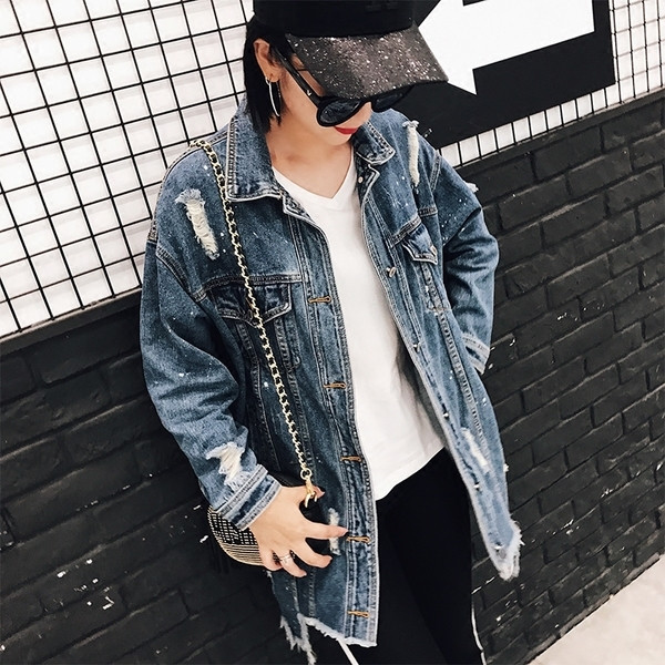 Γυναικείο μπουφάν τζιν, χαραγμένο και με επιγραφή