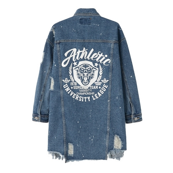 Γυναικείο μπουφάν τζιν, χαραγμένο και με επιγραφή