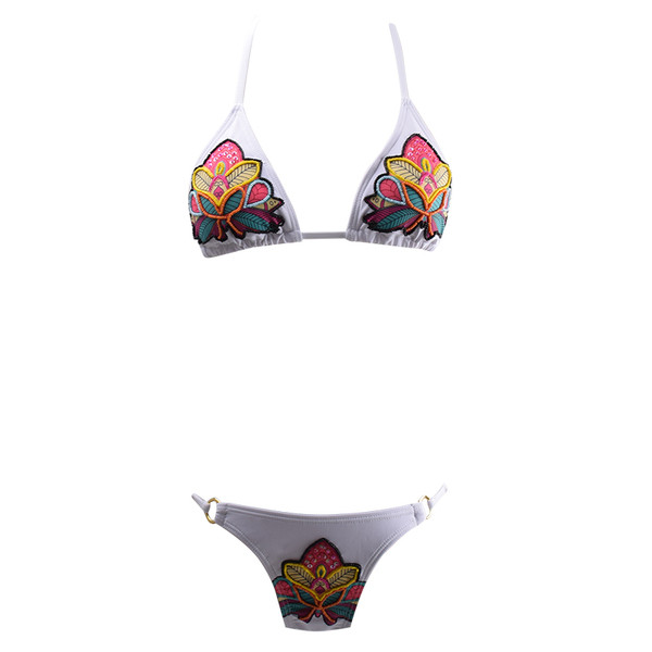 Δύο κομμάτι μαγιό με λευκό κέντημα