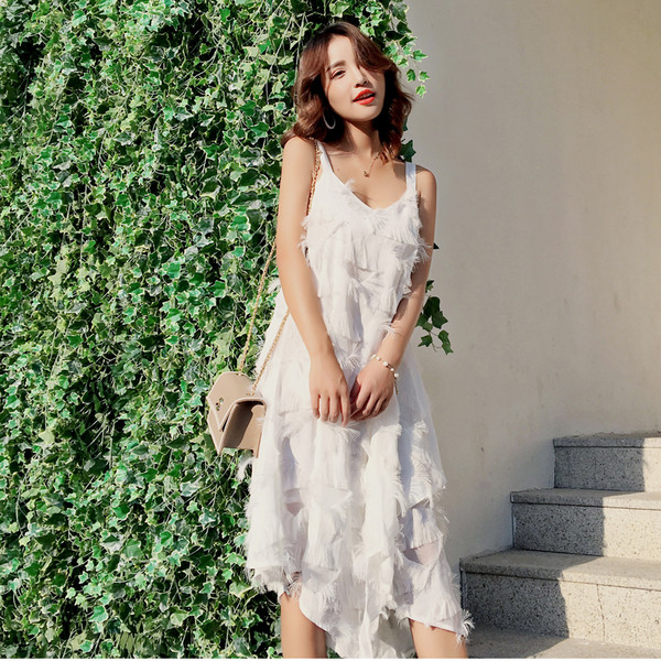 Γυναικείο μακρύ καλοκαιρινό φόρεμα με κρόσες