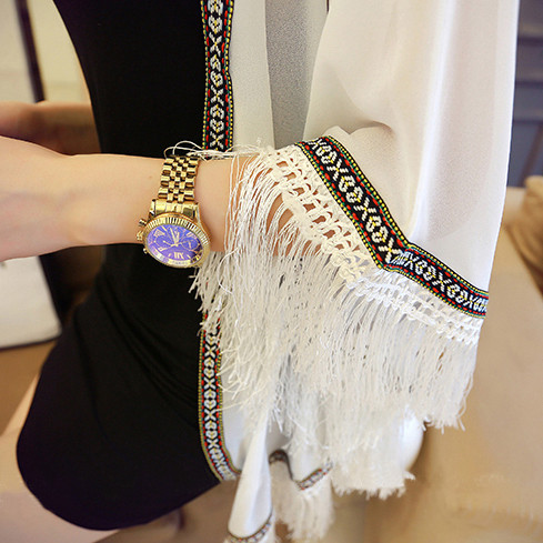 Γυναικεία λευκή ζακέτα με κέντημα με μανίκια νυχιών και διακοσμητικά μοτίβα