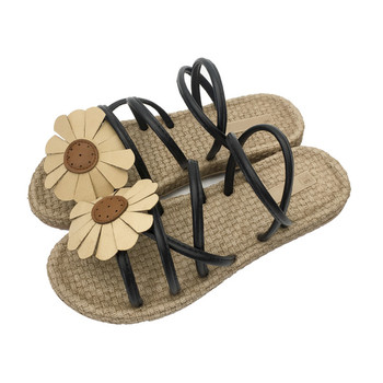 Дамски сандали с каишки с 3D цвете в бял и черен цвят 