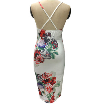 Стилна дамска рокля с дълбоко V-образно деколте и флорален мотив в два цвята