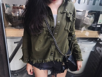 Дамско яке широк модел с джобове в тъмнозелен цвят