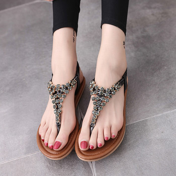 Модерни дамски сандали с камъни и ластик в сребрист и черен цвят 