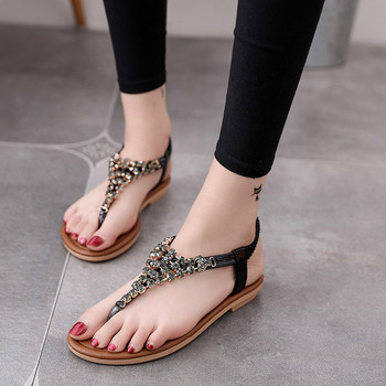 Модерни дамски сандали с камъни и ластик в сребрист и черен цвят 