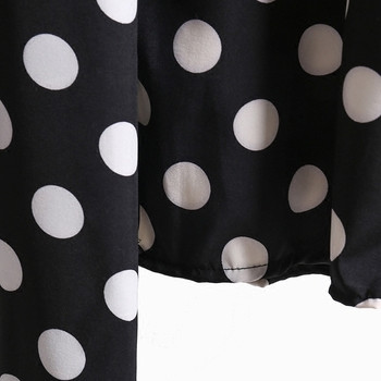 Стилна дамска риза с панделка и точки в два цвята