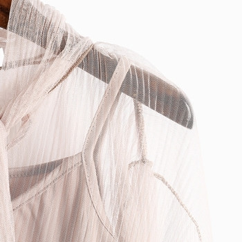 Модерна дамска риза с прозрачни ръкави и панделка 