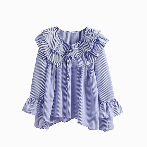 Μοντέρνο γυναικείο πουκάμισο με ντεκολτέ σε σχήμα O, φαρδιά μοτίβο