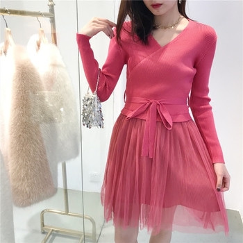 Γυναικείο ελαστικό φόρεμα με ζώνη και sequel τούλι σε διάφορα χρώματα