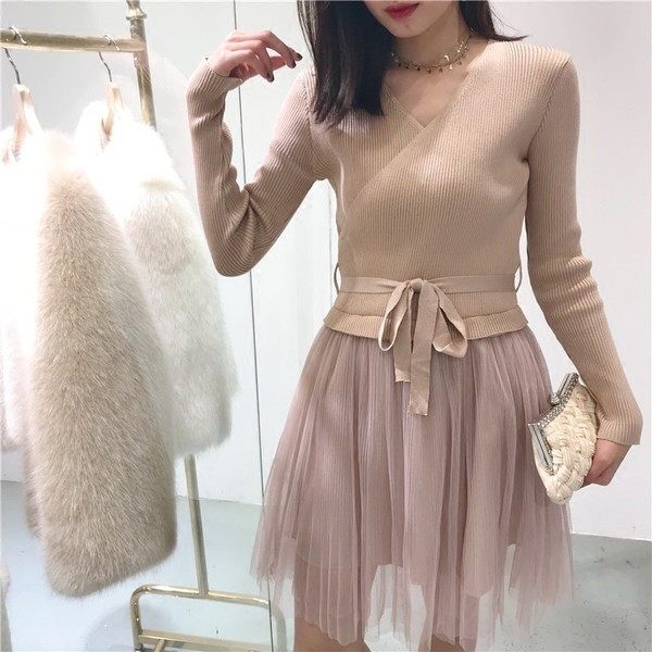 Γυναικείο ελαστικό φόρεμα με ζώνη και sequel τούλι σε διάφορα χρώματα