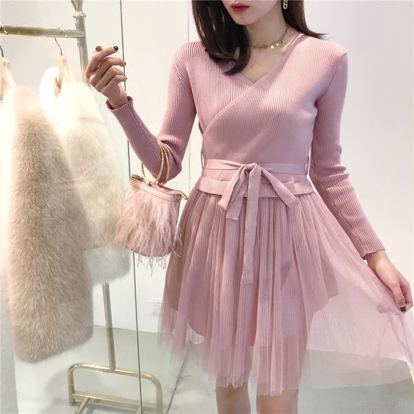 Γυναικείο ελαστικό φόρεμα με ζώνη και sequel τούλι σε διάφορα χρώματα