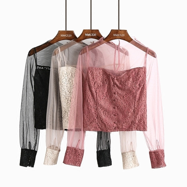 Μοντέρνα γυναικεία πουκάμισα με διαφανή μανίκια