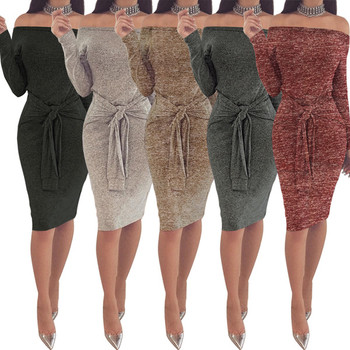 Απλό μακρύ φόρεμα για γυναίκες με  ζώνη απομίμησης σε ασαφή χρώματα