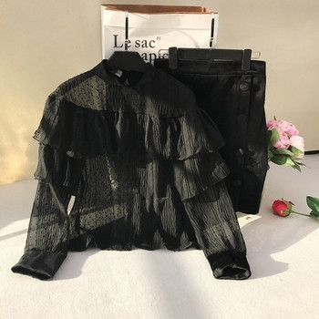Пролетен дамски комплект - стилна блуза и пола от кадифе в три цвята