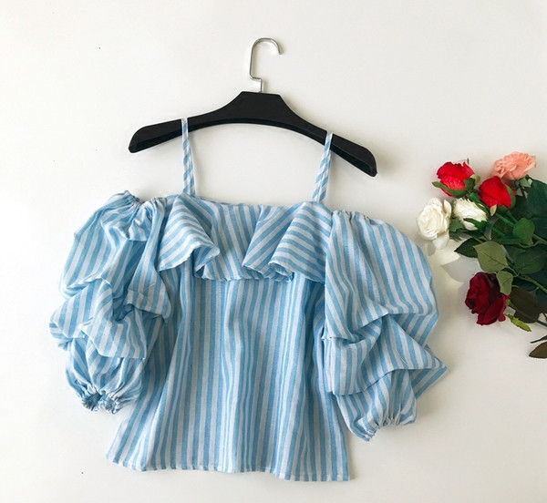 Περιστασιακή γυναικεία μπλούζα με ιμάντες ώμου και χαμένους ώμους