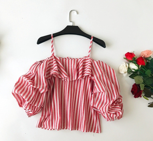 Περιστασιακή γυναικεία μπλούζα με ιμάντες ώμου και χαμένους ώμους