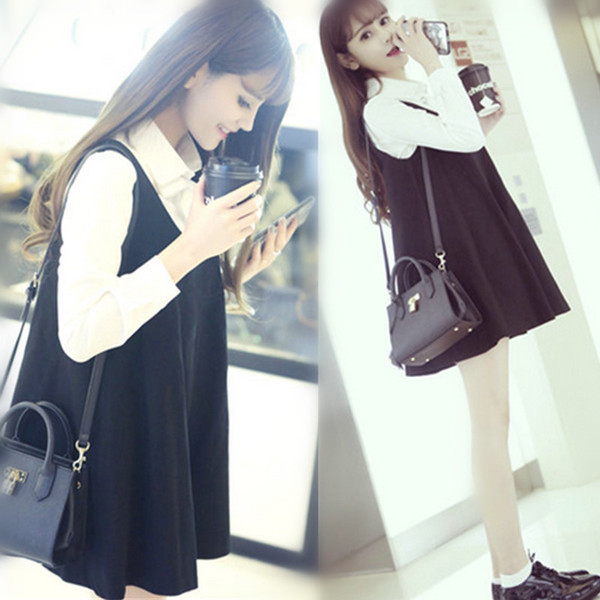 Fehér és fekete ing és ruha készlet terhes nők számára