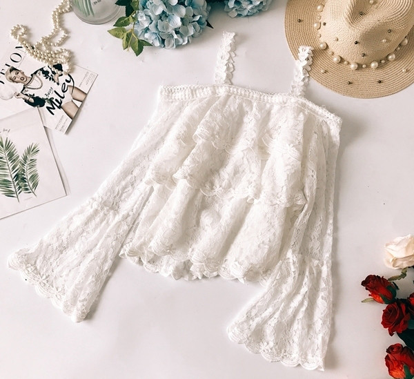 Γυναικεία μπλούζα  από δαντέλα με κορδόνια και φαρδιά μανίκια σε διάφορα χρώματα