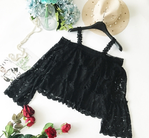 Γυναικεία μπλούζα  από δαντέλα με κορδόνια και φαρδιά μανίκια σε διάφορα χρώματα