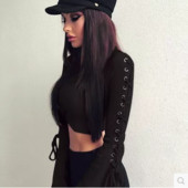 Bluză scurtă sport de damă subțire legături încrucișate în alb și negru