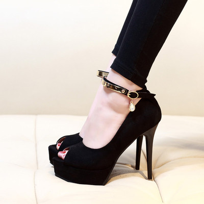 Pantofi eleganti de dama cu toc subtire cu curea metalica