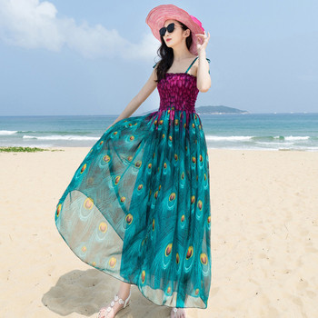 Γυναικείο φόρεμα για την  παραλία με λεπτές λουρίδες σε δύο χρώματα