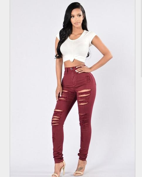 Pantaloni de dama cu talie inalta si motive rupte