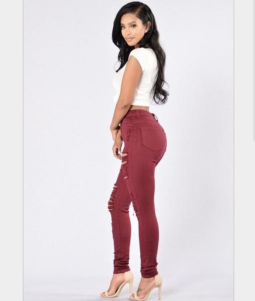 Pantaloni de dama cu talie inalta si motive rupte