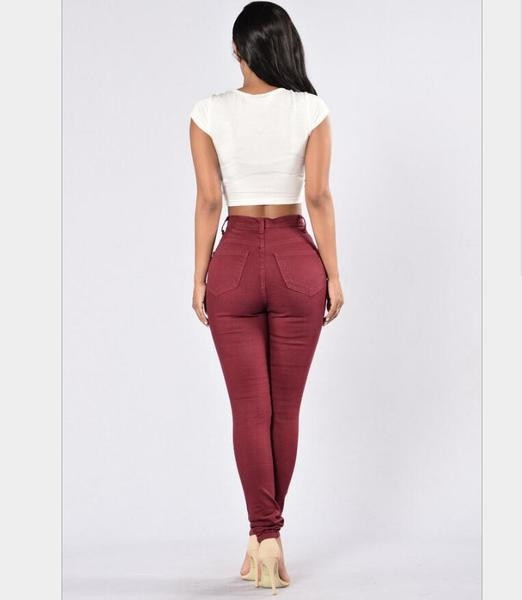 Pantaloni de dama cu talie inalta si motive rupte