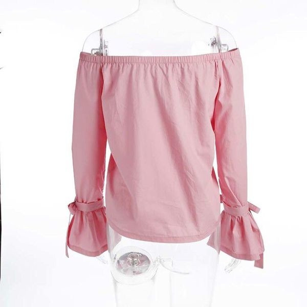 Γυναικείο πουκάμισο  με πτώση ώμων και φαρδιά μανίκια με κορδέλα σε ροζ χρώμα
