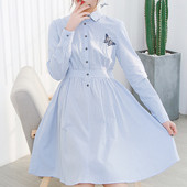 Φόρεμα άνοιξη-φθινόπωρο για έγκυους με κεντήματα σε μπλε χρώμα