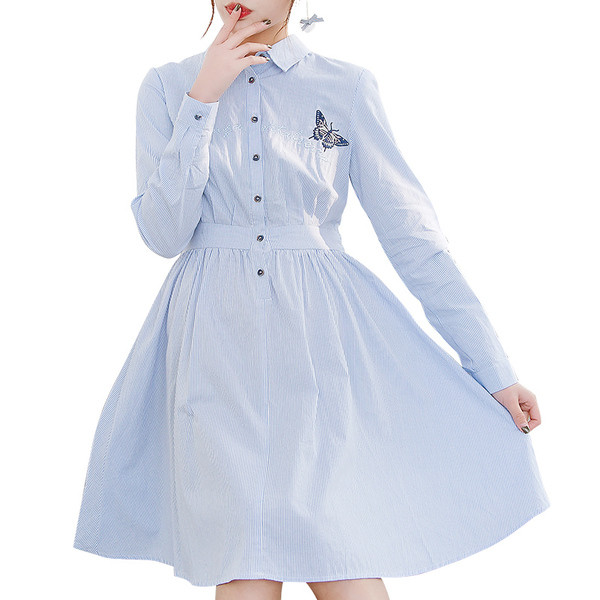 Φόρεμα άνοιξη-φθινόπωρο για έγκυους με κεντήματα σε μπλε χρώμα