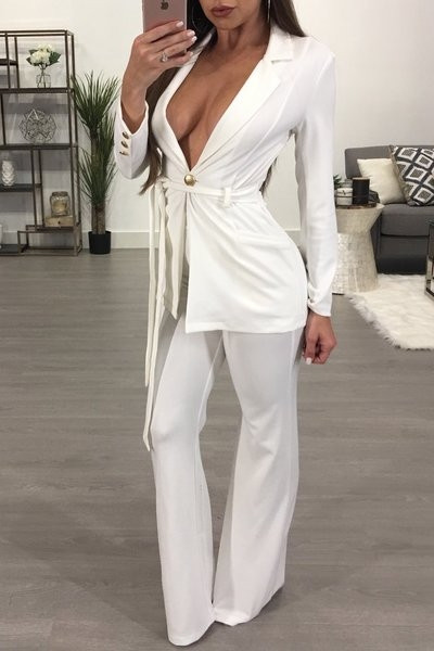 Set elegant din două piese pentru femei, cu decolteu în V adânc în două culori