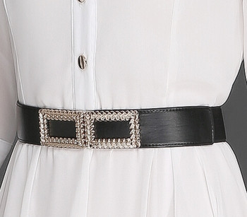 Стилна дамска рокля с копчета и колан с V-образно деколте с яка в два цвята