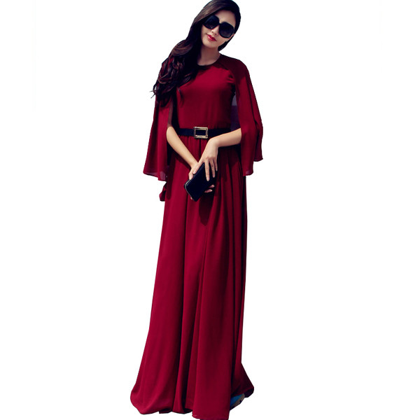 Κομψό γυναικείο φόρεμα με ζώνη και κομμένα μανίκια