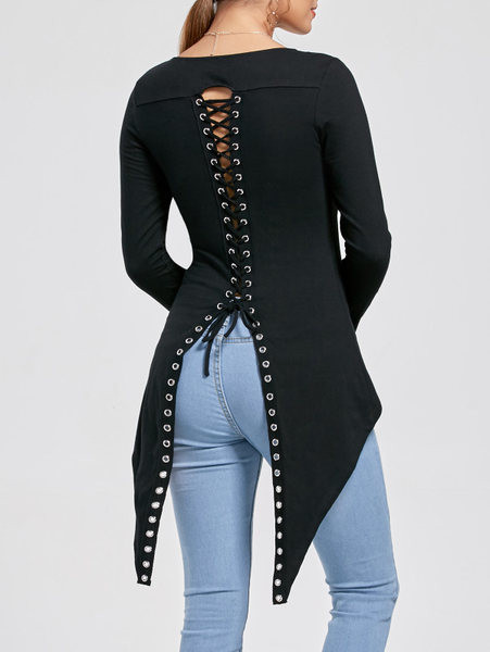 Γυναικεία μπλούζα  με ασύμμετρο μήκος και σταυρωτές συνδέσεις στην πλάτη σε διάφορα χρώματα