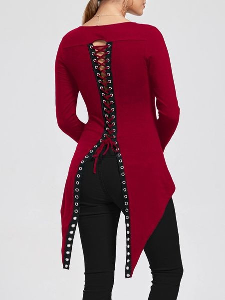 Γυναικεία μπλούζα  με ασύμμετρο μήκος και σταυρωτές συνδέσεις στην πλάτη σε διάφορα χρώματα